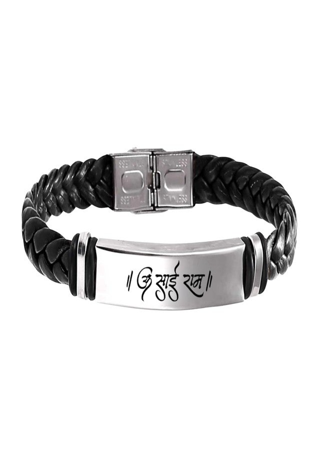 M Men Style Religious Om Sai Ram Bracelet For Men Stylish Latest Fashion Leather Hand Bracelet Steel Buckle Clasp Braided For Men And Boys Wrist Band SBr2025332 - Image 1