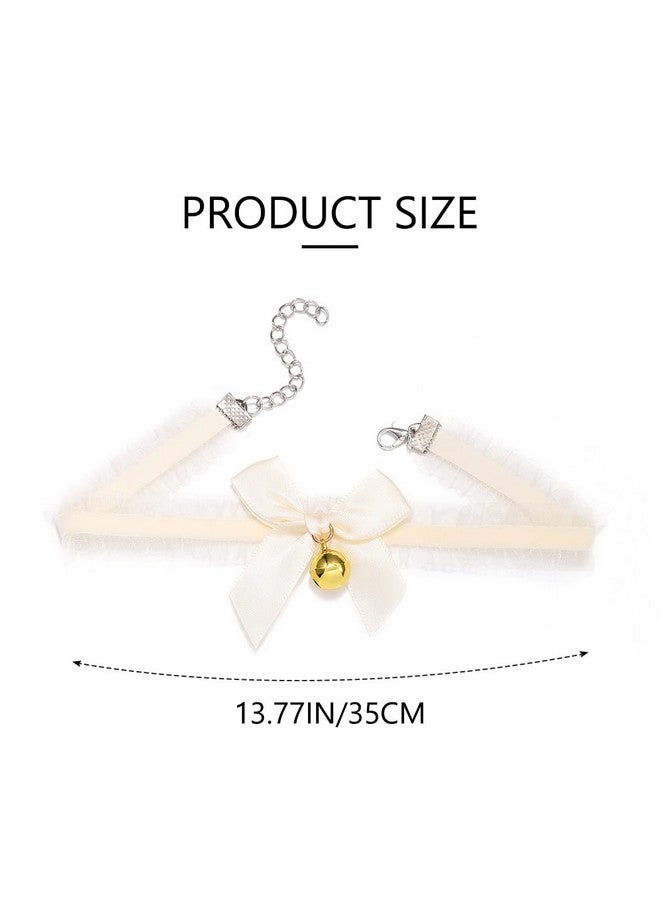 JEAIRTS Gothic Lace Choker Necklace With Bell Velvet Bow-Knot Necklaces Lolita Party Costume Chain Necklace For Women And Girls (2-White)  - Image 3