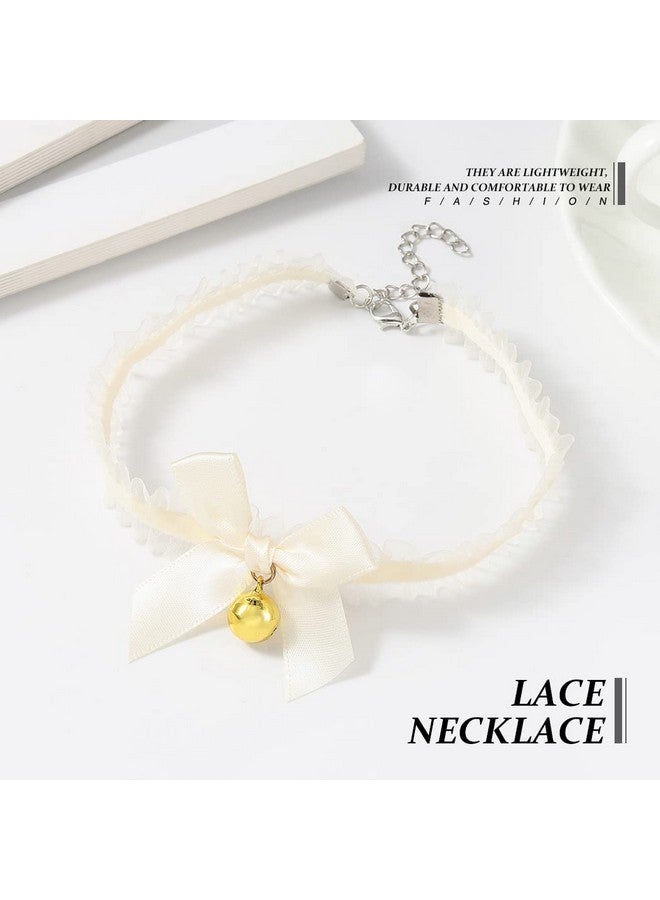 JEAIRTS Gothic Lace Choker Necklace With Bell Velvet Bow-Knot Necklaces Lolita Party Costume Chain Necklace For Women And Girls (2-White)  - Image 2