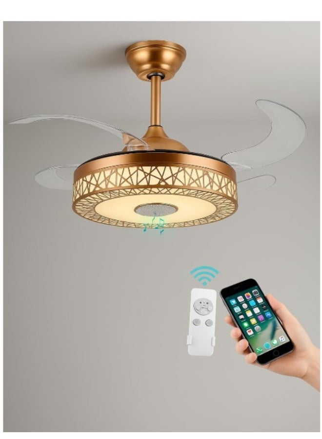 Luxury Ceiling Fan with LED Light & Bluetooth Speaker – Retractable Blades, Remote Control, 6 Speed Wind, 3-Tone Dimmable Lighting, Energy-Saving Smart Fan with Reverse Function for Modern Homes - Image 1