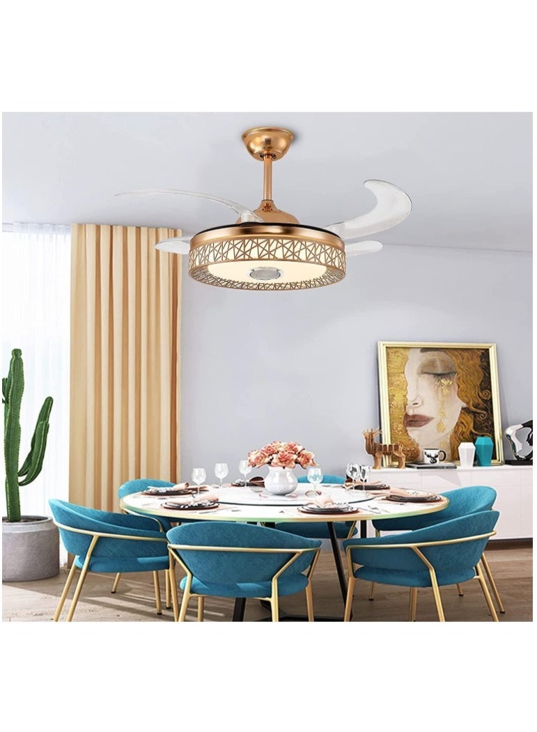 Luxury Ceiling Fan with LED Light & Bluetooth Speaker – Retractable Blades, Remote Control, 6 Speed Wind, 3-Tone Dimmable Lighting, Energy-Saving Smart Fan with Reverse Function for Modern Homes - Image 3