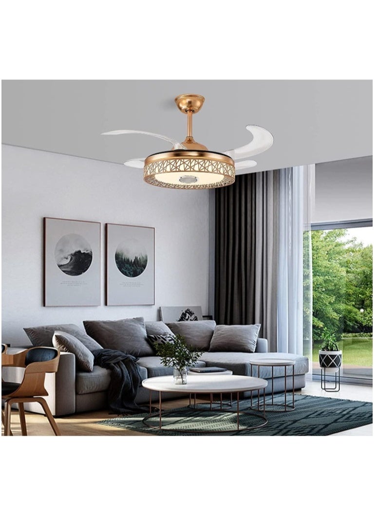 Luxury Ceiling Fan with LED Light & Bluetooth Speaker – Retractable Blades, Remote Control, 6 Speed Wind, 3-Tone Dimmable Lighting, Energy-Saving Smart Fan with Reverse Function for Modern Homes - Image 4