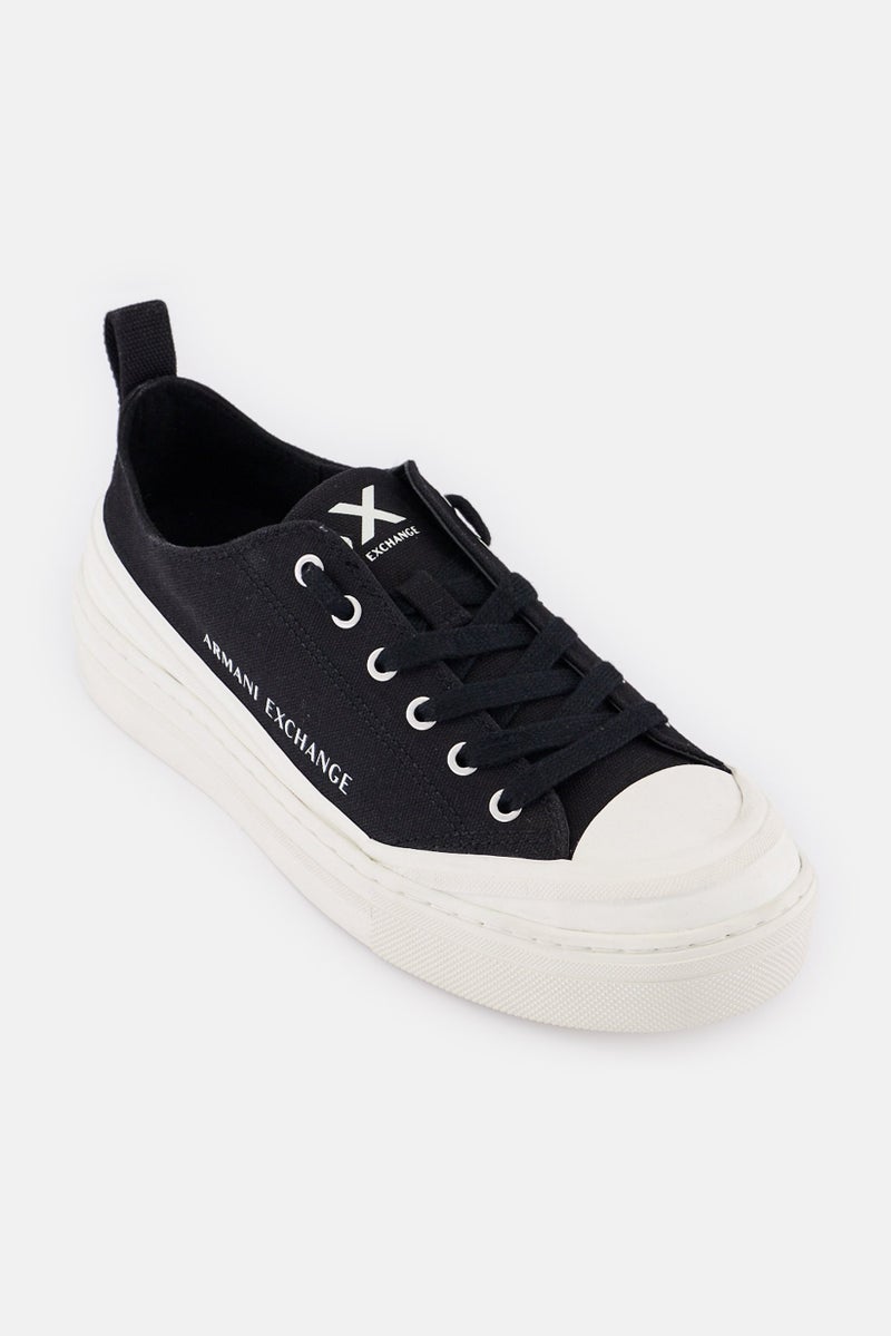 armani AX Armani Exchange Women Brand Logo Lace Up Casual Shoes, Black - Image 1