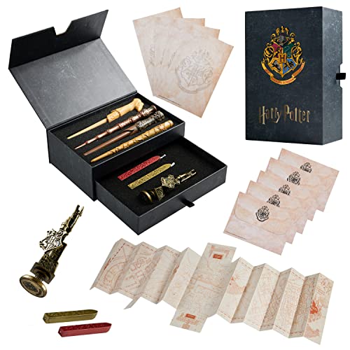 Harry Potter Writing Set Wand Pens Stationery Box for Boys Girls Teens Adults with Envelopes Paper Wax Stick Stamp Marauders Map Gifts for Kids - Image 1