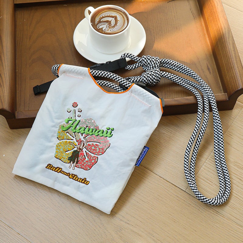 Japanese Style Ballchain Same Style Environmental Protection Embroidery Shopping Bag Nylon Cloth Flower Portable Niche Fashion Shopping Bag - Image 1