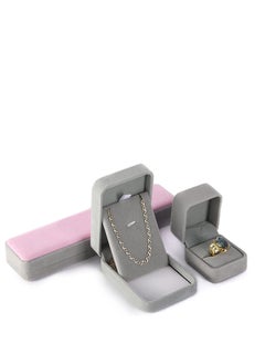 Generic Jewelry gift box set for rings, necklaces and bracelets - 3 pieces - pink and gray  - Image 1
