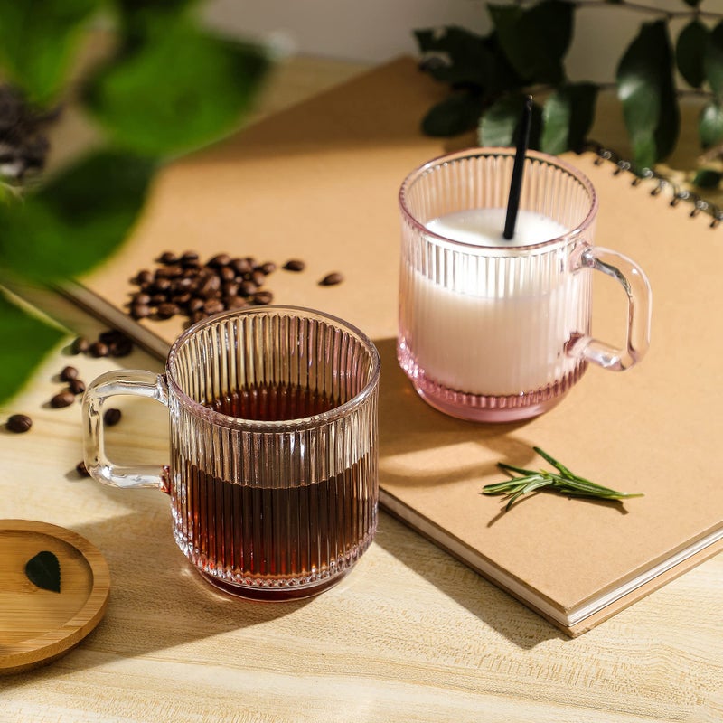 Lysenn Clear Glass Coffee Mug with Lid - Premium Classical Vertical Stripes Glass Tea Cup - for |Latte|Tea|Chocolate|Juice|Water| - Unleaded - Bamboo Lid - 12.5 Ounces - Image 5