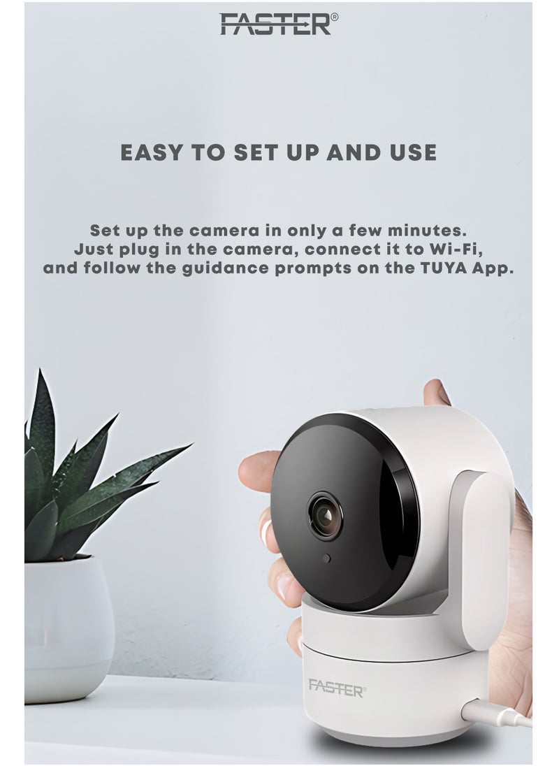Faster - 3MP Smart WiFi Security Camera - 2304x1296P HD Resolution - 355° Viewing Angle, Indoor & Outdoor Surveillance - 2-Way Audio, Night Vision & Motion Detection - SD Card Storage & Remote Access - Image 1