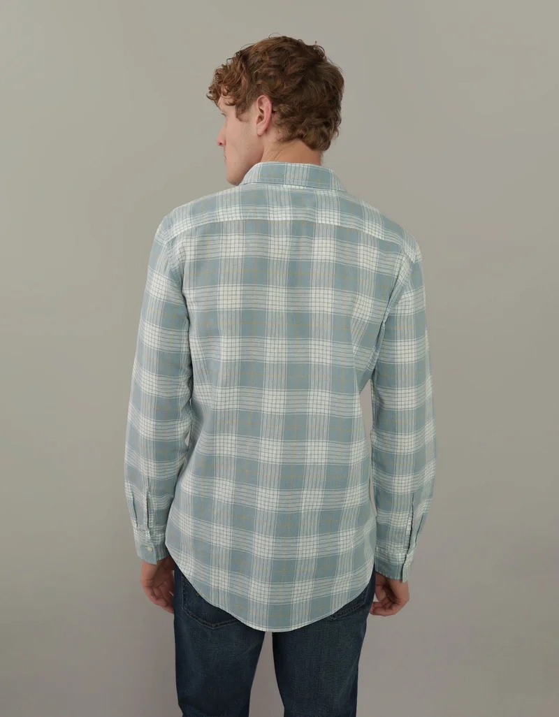 American Eagle AE Slim Fit Everyday Plaid Linen-Blend Button-Up Shirt