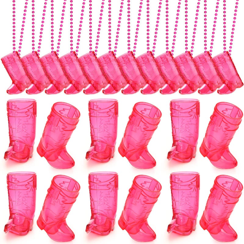 Sieral 12 Pcs Cowboy Boot Shot Glasses on Beaded Necklace Plastic Reusable Cowgirl Shot Boot Glasses Necklace Party Cups for Cowboy Cowgirl Bachelorette Carnival Western Birthday (Transparent Rose) - Image 1