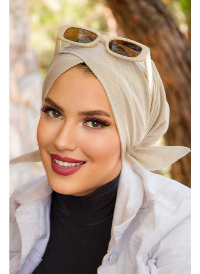 Aişe Tesettür Aisha Hijab Ecru Sparkly Cross Bonnet  - Image 1