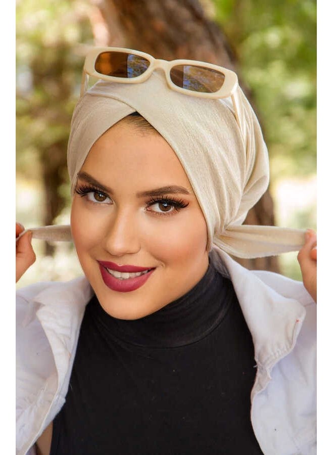 Aişe Tesettür Aisha Hijab Ecru Sparkly Cross Bonnet  - Image 3