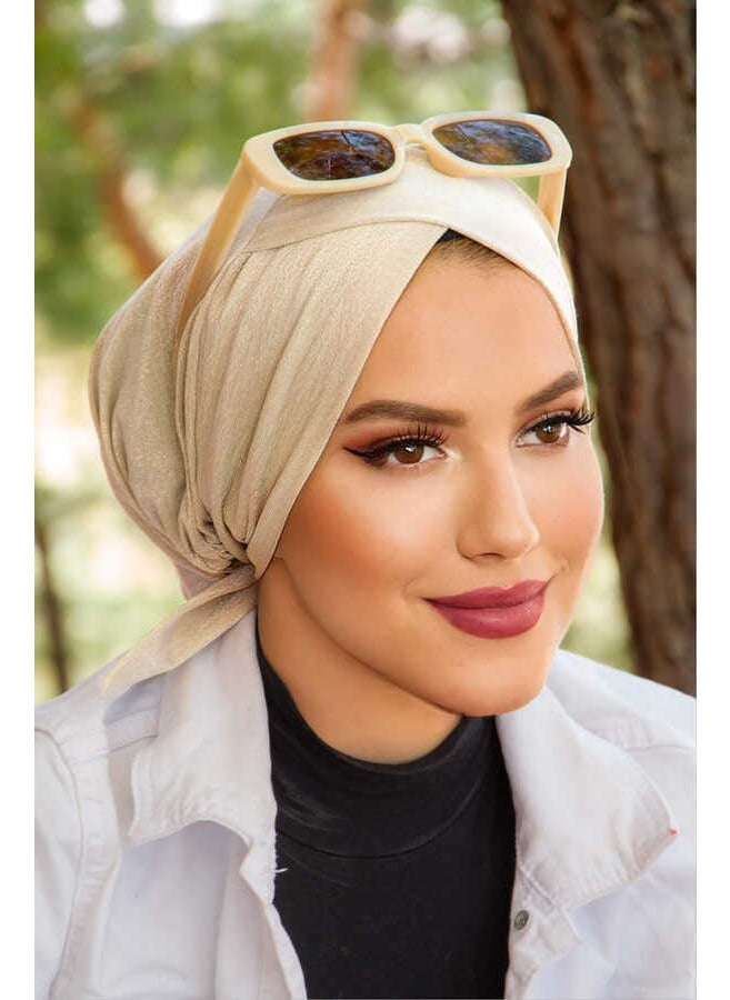 Aişe Tesettür Aisha Hijab Ecru Sparkly Cross Bonnet  - Image 2