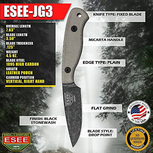 ESEE JG3 Black Oxide Fixed Blade w/Dark Tan Sheath - ESEE-JG3-BO - Image 5