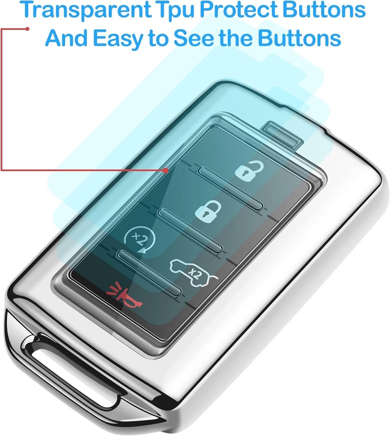 Tukellen For Jeep Key Fob Cover Soft TPU Key Shell Protector Case Compatible with Grand Cherokee Grand Wagoneer 2021-2024 (Silver) - Image 4