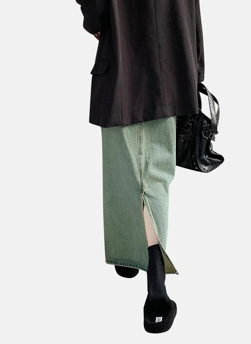 يونيكي Blue Solid Denim Maxi Skirt