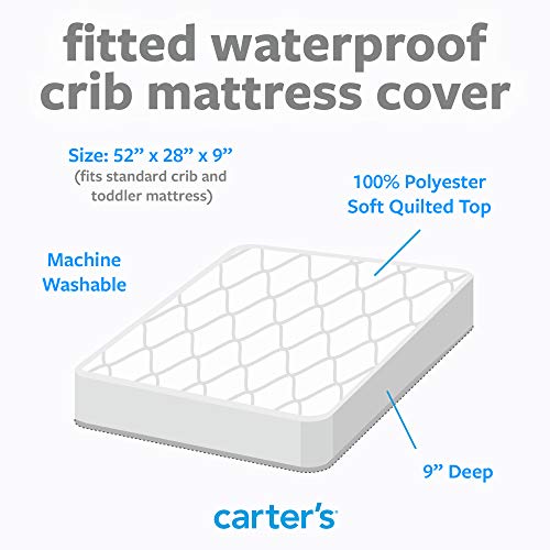 carter's Carters Waterproof Fitted Quilted Crib and Toddler Protective Mattress Pad Cover, White - Image 3