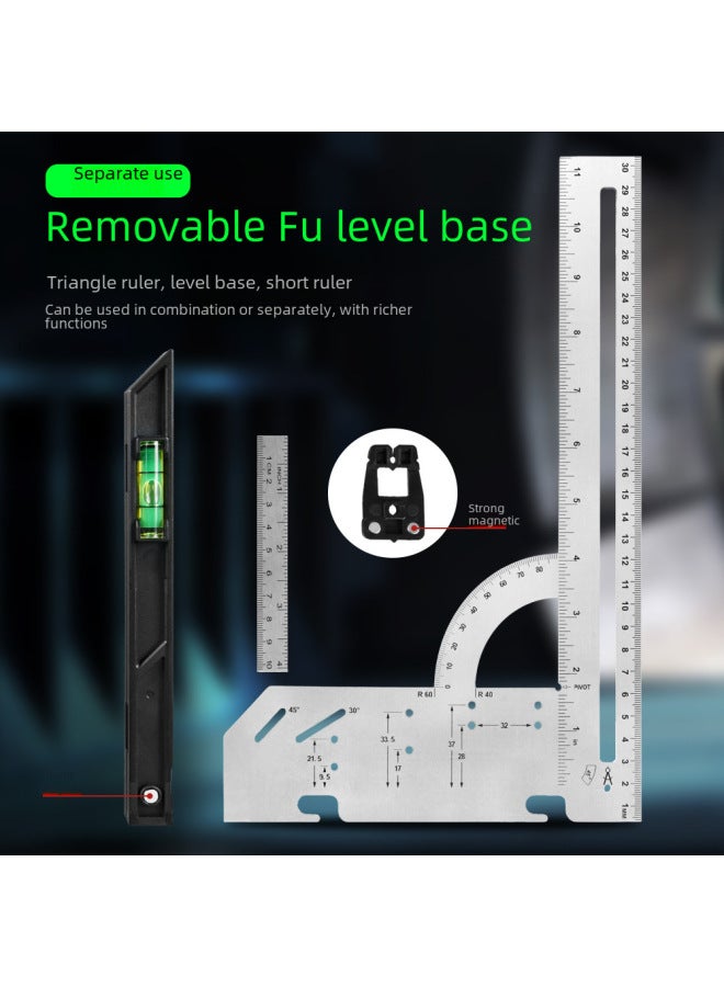 7 Inch High Precision Stainless Steel Triangle Woodworking Horizontal Triangle Ruler Metric Inch 90 Degrees 45 Degrees 12 Inch Square-Model:7 Inch Detachable Base Triangle Ruler With Slide Rail  - Image 3