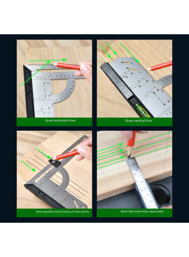 7 Inch High Precision Stainless Steel Triangle Woodworking Horizontal Triangle Ruler Metric Inch 90 Degrees 45 Degrees 12 Inch Square-Model:7 Inch Detachable Base Triangle Ruler With Slide Rail  - Image 5