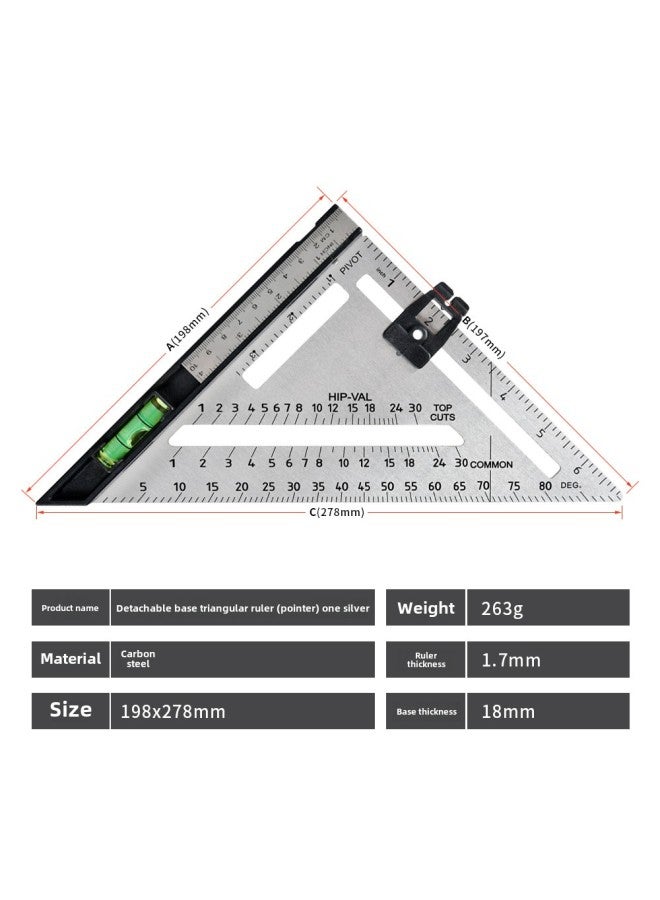 7 Inch High Precision Stainless Steel Triangle Woodworking Horizontal Triangle Ruler Metric Inch 90 Degrees 45 Degrees 12 Inch Square-Model:7 Inch Detachable Base Triangle Ruler With Slide Rail  - Image 1
