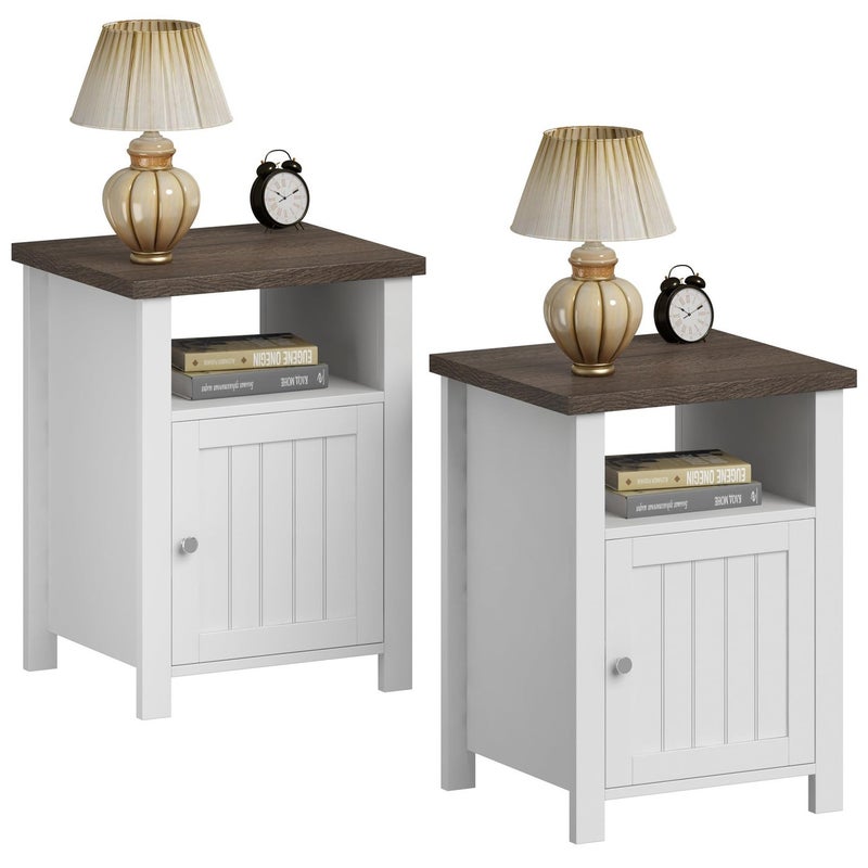 ChooChoo Farmhouse Nightstands Set of 2 Rustic Vintage End Side Table with Storage for Bedroom Living Room White