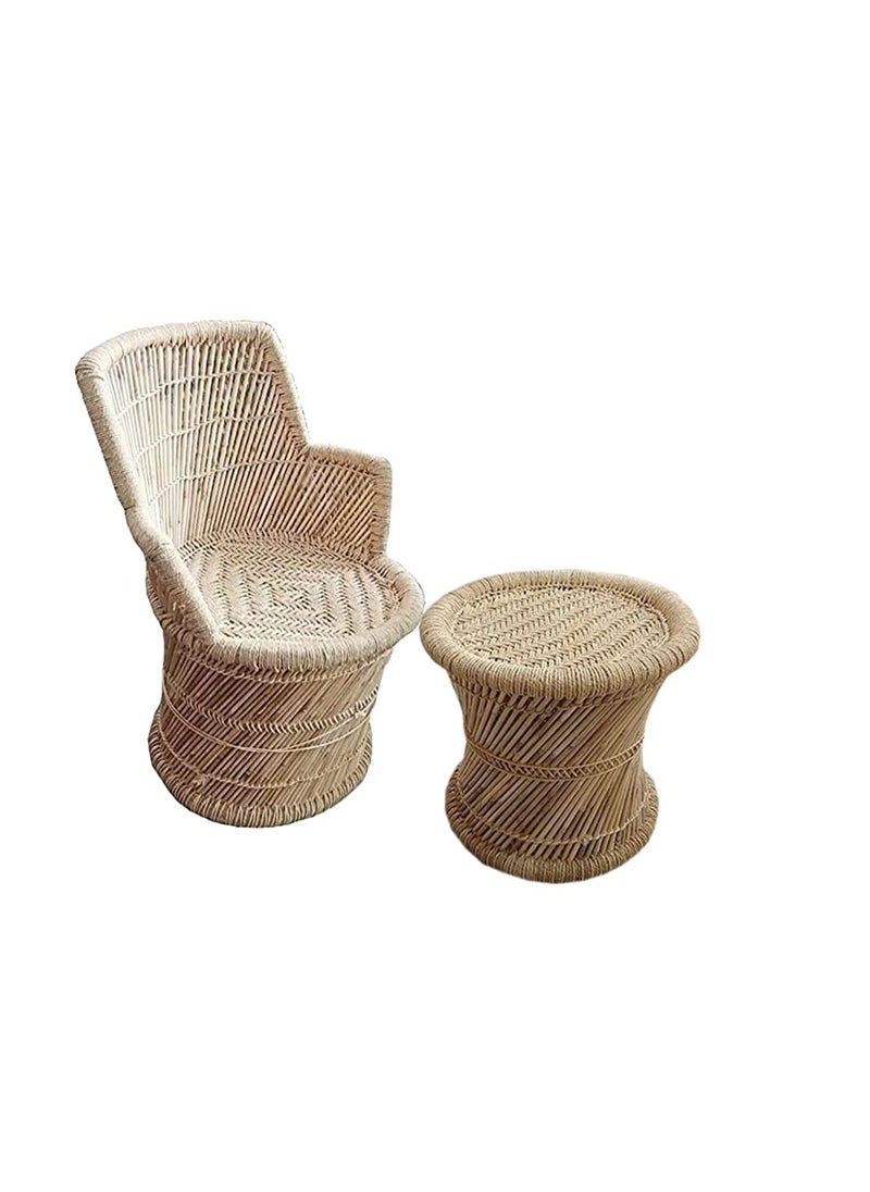 YASHIKA CREATION YASHIKA CREATION Handicraft Bamboo Sarkanda Chair for Outdoor with Beige Set 1 Chair 1 Stool  - Image 1