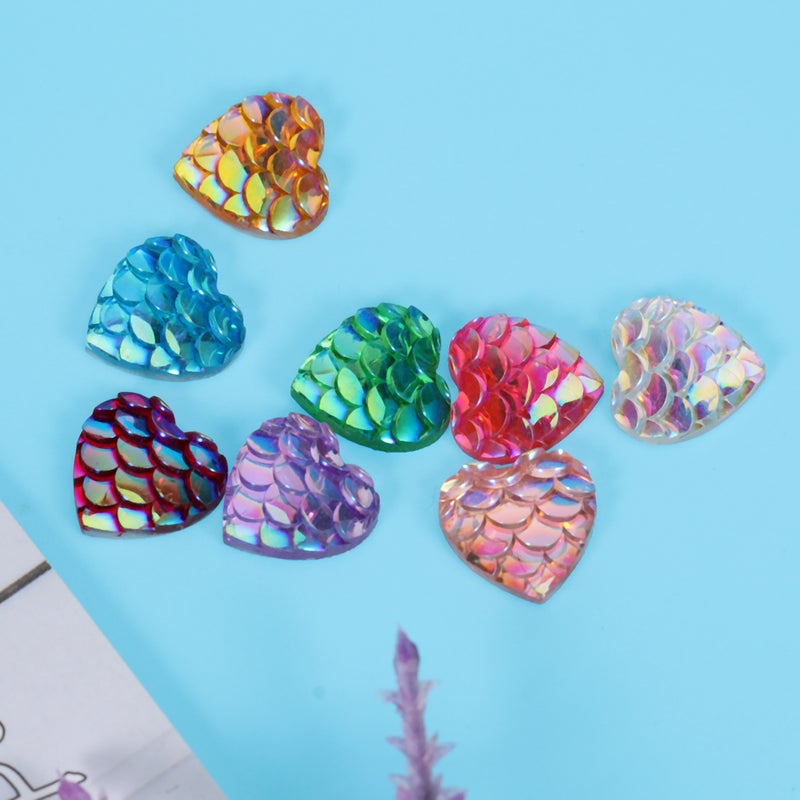 50pcs DIY Women Fashion Jewelry Accessories 10mm Bag Accessories Heart-shaped Fish Scale Style Flat-bottom Resin Charm Accessories for Making Necklace (Mixed Color) - Image 1