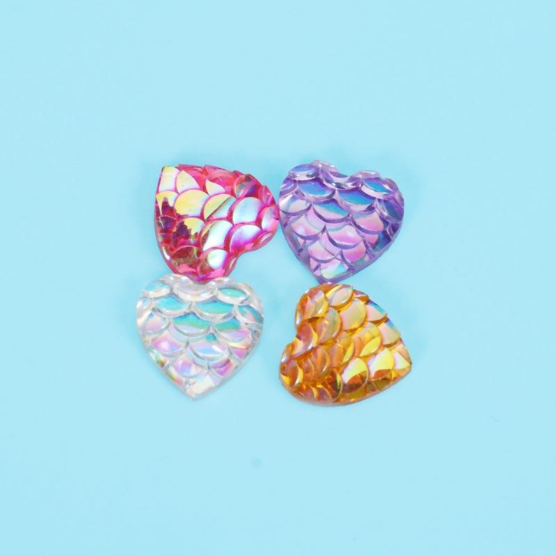 50pcs DIY Women Fashion Jewelry Accessories 10mm Bag Accessories Heart-shaped Fish Scale Style Flat-bottom Resin Charm Accessories for Making Necklace (Mixed Color) - Image 2