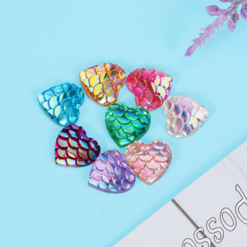 50pcs DIY Women Fashion Jewelry Accessories 10mm Bag Accessories Heart-shaped Fish Scale Style Flat-bottom Resin Charm Accessories for Making Necklace (Mixed Color) - Image 3