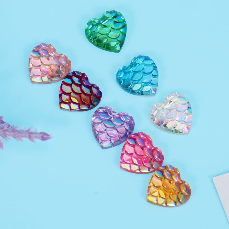50pcs DIY Women Fashion Jewelry Accessories 10mm Bag Accessories Heart-shaped Fish Scale Style Flat-bottom Resin Charm Accessories for Making Necklace (Mixed Color) - Image 4