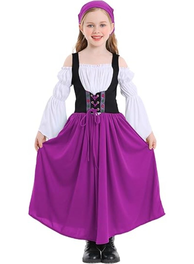 NIBEMINENT Renaissance Dress for Kids Girls Medieval Princess Dresses Off Shoulder Bell Sleeve Victorian Dress 4-16Y - Image 1