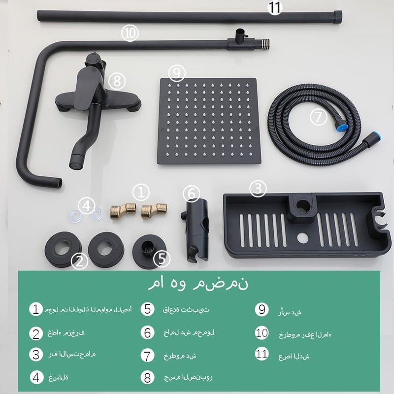 Wall Mounted Shower System - 3-Function Shower Faucet Set with Rain Shower Head, Handheld Sprayer, Tub Spout & Shelf, Black | Extra Includes 30cm Shower Head Extension Bar - Image 4