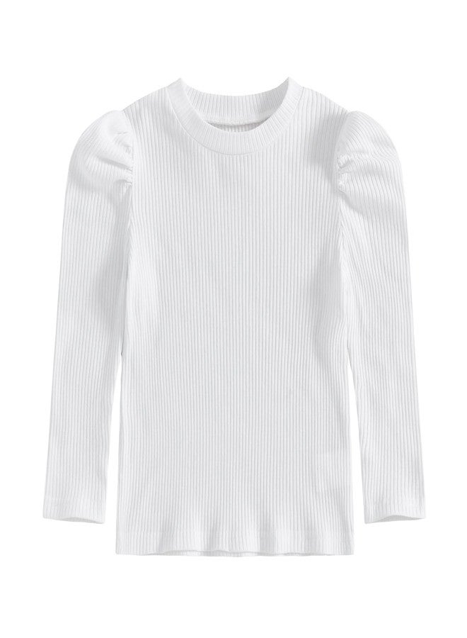 KMBANGI Toddler Baby Girl Plain Shirt Long Sleeve Solid Color Knitted T-Shirt Basic Blouse Kids Casual Pullover Tops Fall (White, 18-24 Months) - Image 1