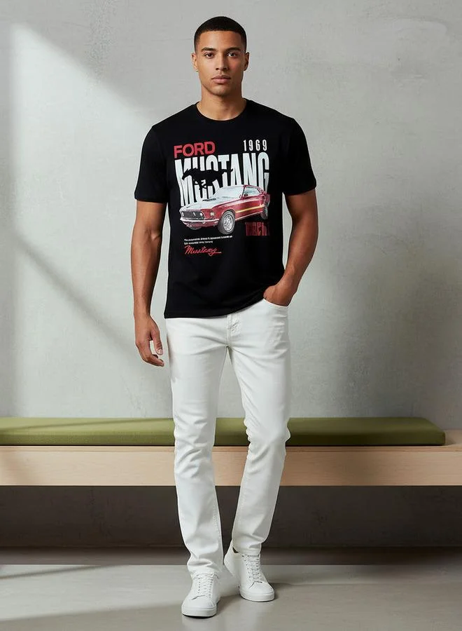 SP Characters Men Regular Fit Crew Neck Short Sleeves Ford Mustang Print T-shirt