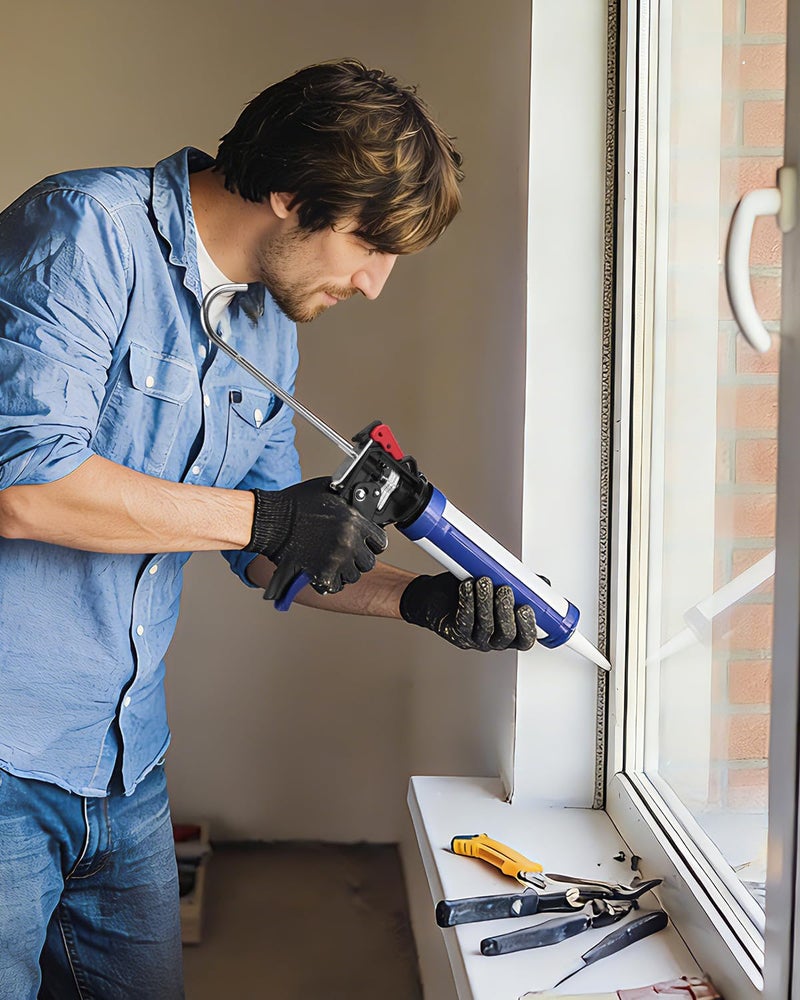 WORKPRO Caulking Gun, Adjustable Hand Caulk Gun, Less-Dripping Regulating, Sealant Silicone Gun with Comfort Grip, 9:1 & 18:1 Thrust Ratio, Smooth Round Rod for 10oz Caulk Tubes - Image 2
