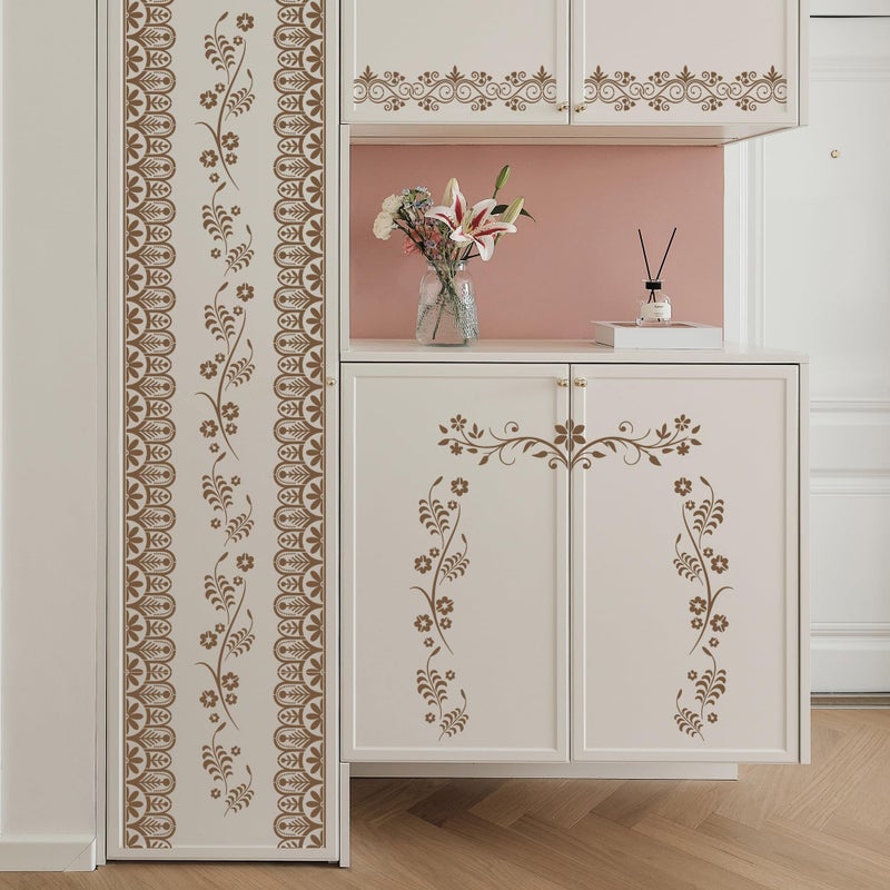 Sitsink Flower Border Stencils for Painting - 12 Pcs Corner Border Stencils for Crafts Reusable, Mexican Art Floral Lace Stencil, Large Wall Stencil for Painting on Wood Wall Canvas - Image 3