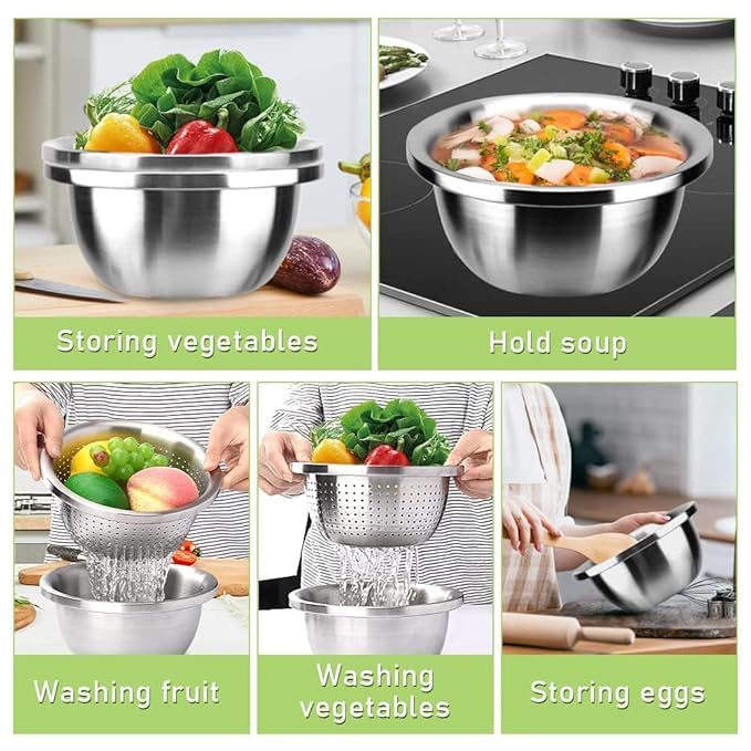 samusagya Microporous Strainers and Colanders with Mixing Bowls Set, Used for Rice Washing, Pasta Straining, Vegetable Cleaning, and Fruit Draining - Image 3
