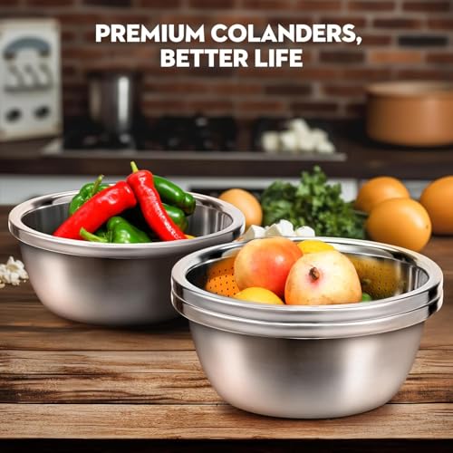 samusagya Microporous Strainers and Colanders with Mixing Bowls Set, Used for Rice Washing, Pasta Straining, Vegetable Cleaning, and Fruit Draining - Image 5