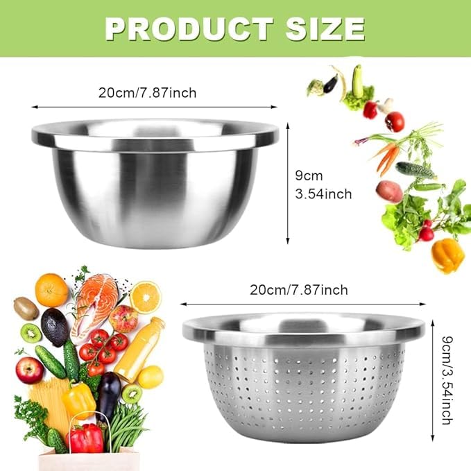 samusagya Microporous Strainers and Colanders with Mixing Bowls Set, Used for Rice Washing, Pasta Straining, Vegetable Cleaning, and Fruit Draining - Image 2