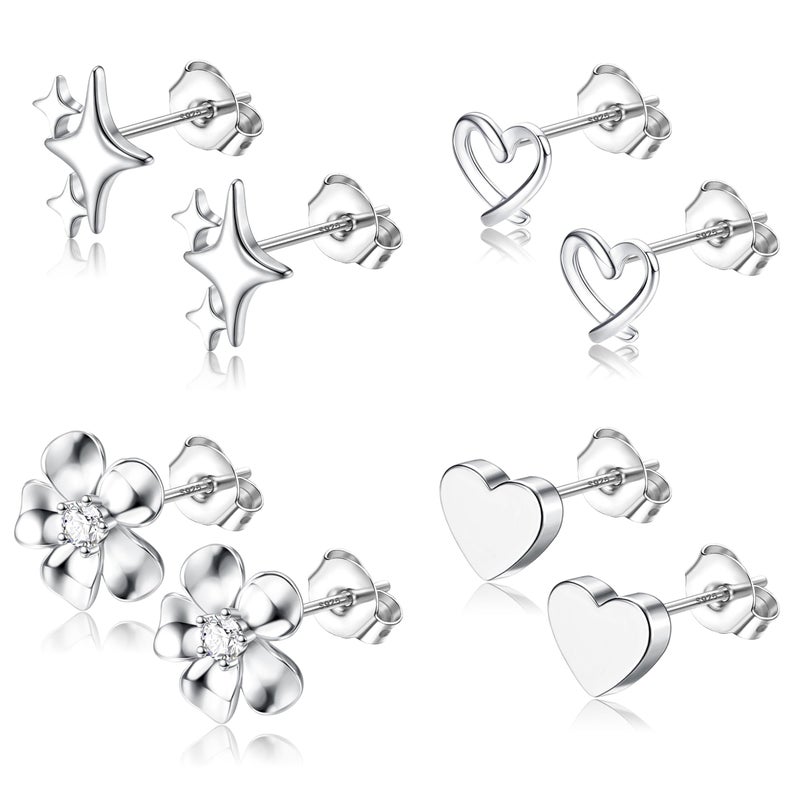 THUNARAZ Hypoallergenic Stud Earrings for Women Sterling Silver Post Earrings for Sensitive Ears Dainty Simple Flower Star Heart Stud Earrings for Women Pierced Earrings Jewelry Gifts - Image 1
