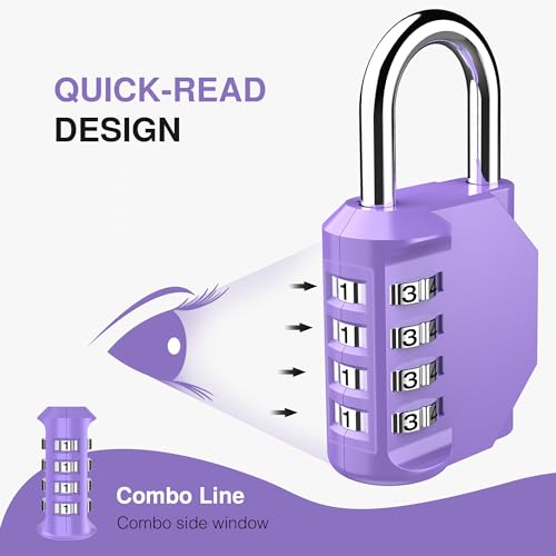 Puroma 2 Pack Combination Lock for Locker 4 Digit Outdoor Waterproof Padlock for School, Gym, Sports, Fence, Toolbox, Gate, Case, Outdoor, Hasp Storage (Purple) - Image 3