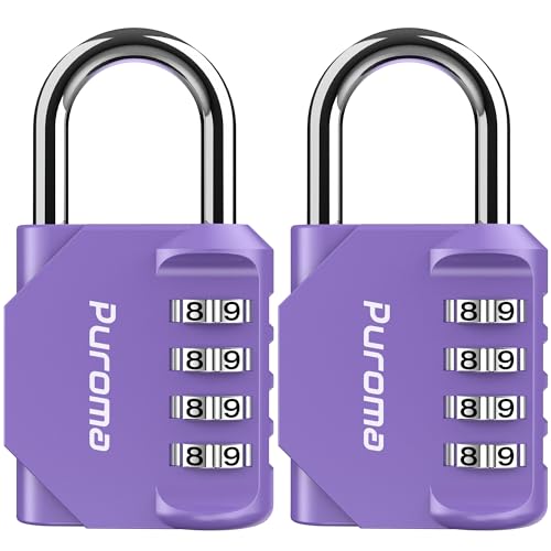 Puroma 2 Pack Combination Lock for Locker 4 Digit Outdoor Waterproof Padlock for School, Gym, Sports, Fence, Toolbox, Gate, Case, Outdoor, Hasp Storage (Purple) - Image 1