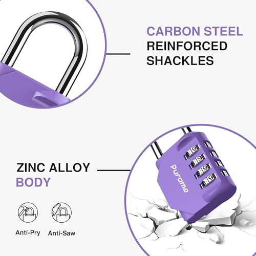 Puroma 2 Pack Combination Lock for Locker 4 Digit Outdoor Waterproof Padlock for School, Gym, Sports, Fence, Toolbox, Gate, Case, Outdoor, Hasp Storage (Purple) - Image 4