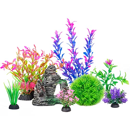 Ameliade Aquarium Artificial Plastic Plants Decorations and Rock Cave Decor Set Goldfish Betta Fish Tank Accessories Small Large Fish Bowl Ornaments - Image 1