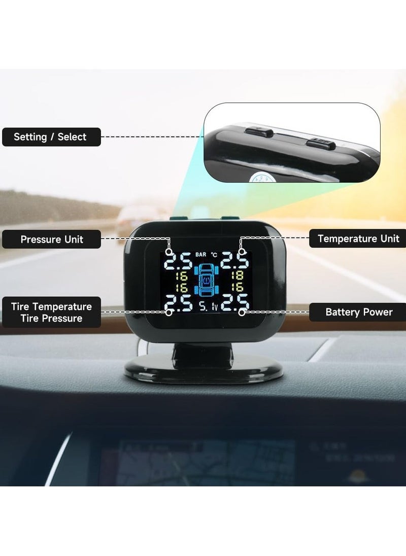 إسكدنيا Tire Pressure Monitoring System, TPMS USB Charger Monitor with 4 Sensors u0026 5 Alarm Modes, Colorful LCD Display, Real-time Monitoring Pressure and Temperature, Easy to Install, Ideal for RV SUV MPV - Image 2