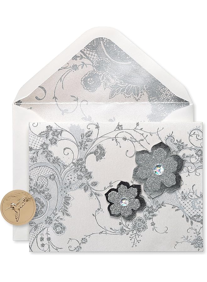 Papyrus Blank Cards With Envelopes Lace And Flowers With Glitter 8 Count - Image 1