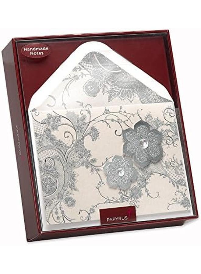 Papyrus Blank Cards With Envelopes Lace And Flowers With Glitter 8 Count - Image 4
