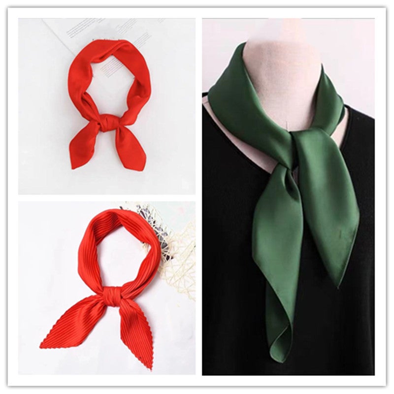 New 70 Square Scarf Pure Color Crumpled Women'S Silk Scarf K-Style Export Plain Summer Imitation Silk Professional Small Scarf - Image 2