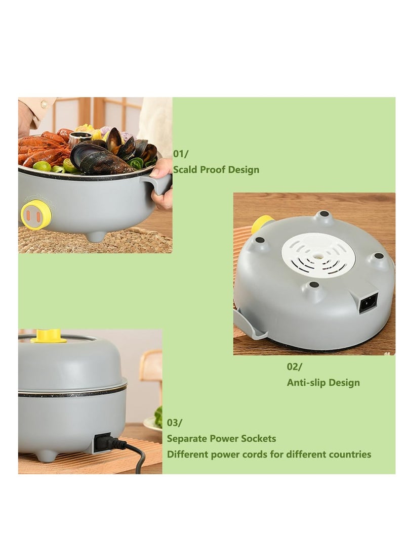 2.2L Electric Pot with 2 Steamers, Portable Non-Stick Frying Pan, Portable Travel Cooker for Roast/Amen/Fondue/Soup for Dorm/Camping, Dual Power Control