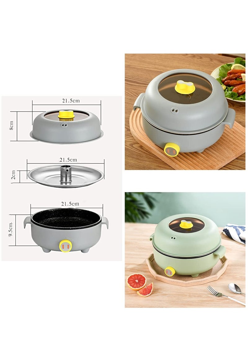 2.2L Electric Pot with 2 Steamers, Portable Non-Stick Frying Pan, Portable Travel Cooker for Roast/Amen/Fondue/Soup for Dorm/Camping, Dual Power Control